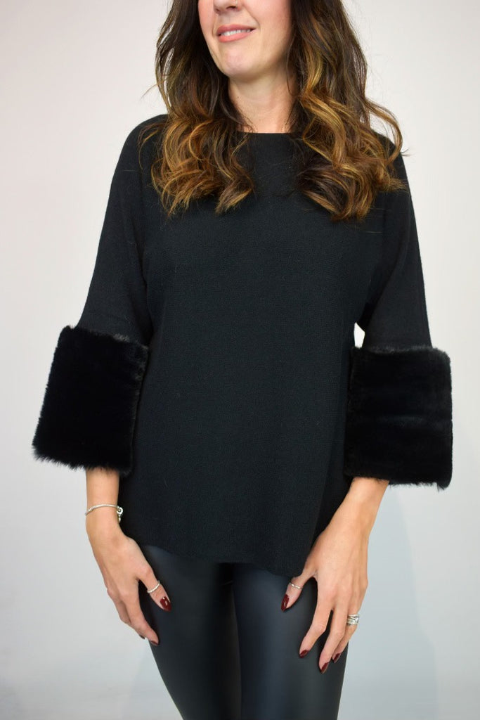 Fur Cuff Jumper Black Glad Rags Boutique Store