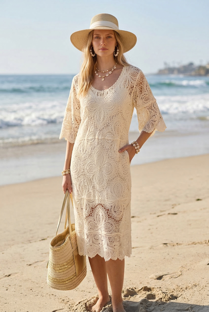 cream cover up dress 'Klair' Crochet Cover-Up Midi Dress